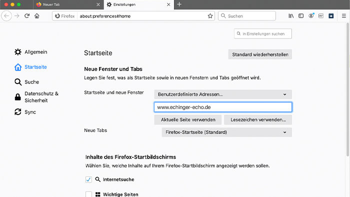 Echinger-Echo-als-Startseite-Firefox-3